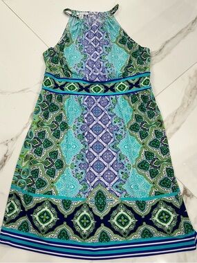 London Times Collection Halter-Neck Midi Dress in Mosaic Print, EUC, Sz. 14